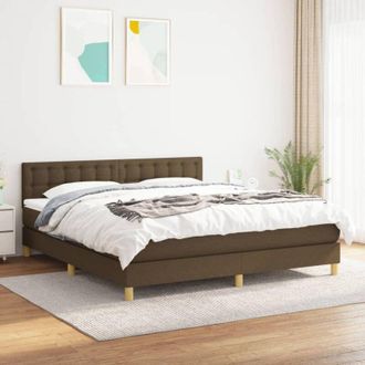 vidaXL Vidaxl - Cama Box Spring Con Colch&oacute;n Tela Marr&oacute;n Oscuro 160x200 Cm