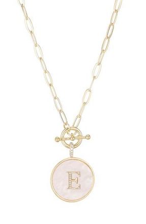 Adornia 14K Gold Plated Mother-of-Pearl Initial Pendant Necklace in White/Gold-E at Nordstrom Rack