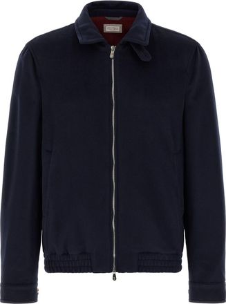 Brunello Cucinelli Navy Blue Bomber Jacket