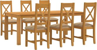 vidaXL Conjunto De Comedor 7 Uds. Beige Madera De Roble S&oacute;lido Vidaxl