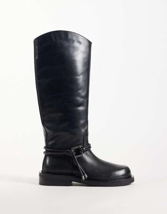 Asos Carmella stivali da equitazione al ginocchio in vera pelle con finiture boho neri-Nero