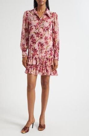 Cinq &agrave; Sept Lupetto Trailing Hibiscus Long Sleeve Mini Shirtdress in Blushed Petal/multi at Nordstrom Rack, Size 4