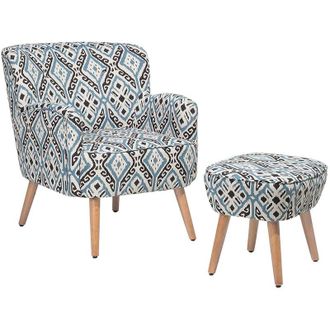 Beliani Beliani - Sill&oacute;n Tapizado En Tela Multicolor Con Reposapi&eacute;s Patas De Madera Patr&oacute;n Ikat Retro Boho Tumba