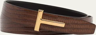 Tom Ford Mens Croc-Effect Leather T-Buckle Belt