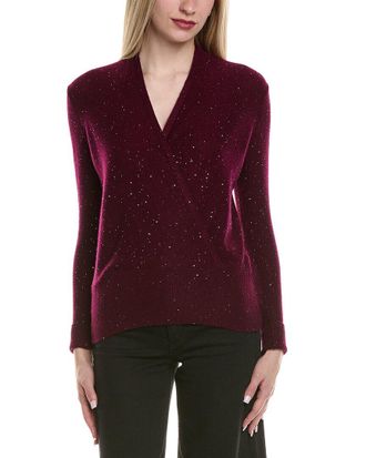 Sofiacashmere Sofiacashmere Sequin Faux Wrap Wool & Cashmere-Blend Sweater