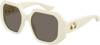 Valentino Sunglasses, female, White, Size: 55 MM VLogo Geometric Frame Sunglasses