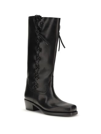 PARIS TEXAS Lace-Up Calf Leather Boot - Black