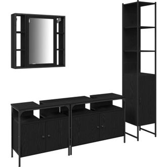 vidaXL Vidaxl - Juego De Gabinetes De Ba&ntilde;o 4 Pcs Roble Negro 33 X 33 X 185.5 Cm