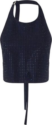 Pinko Pinko, Tops, Dames, Blauw, S, Leer, Halterneck Strass Cropped Top