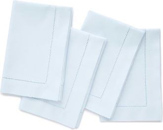 Solino Home Cotton Linen Hemstitch Dinner Napkins Set of 4, 20 x 20 Inch for Dining Table, Holiday and Everyday Table Decor in Light Blue at