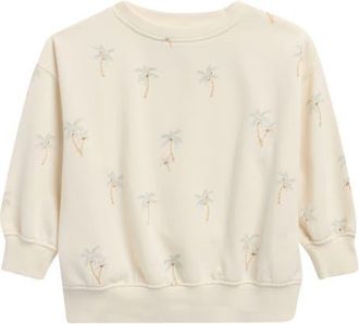 Rylee + Cru Palm Print Cotton Blend Fleece Sweatshirt in Natural at Nordstrom, Size 12-18M