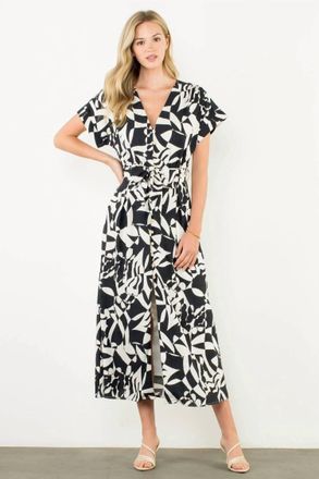 THML Clothing Short Sleeve Button Up Dress In Black