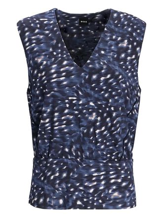 BOSS V-neck printed top - women - Viscose - L - Blue