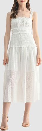 All in Favor Cotton Eyelet Midi Sundress in White at Nordstrom, Size Medium