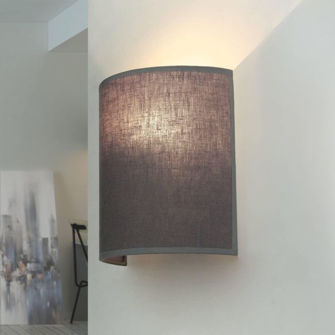 Licht-Erlebnisse Kleine Wandlampe E27 Stoff, Grau, Up Down Wandleuchte Schlafzimmer Flur Innen, B:21 cm, halbrunde Wandbeleuchtung, Landhaus, blendarm, Wandlampe Innen ab 29,95 € - auf