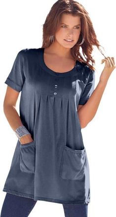 Roaman's Plus Size Two Pocket Soft Knit Swing Tunic in Navy at Nordstrom, Size Medium