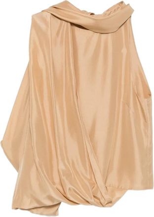 Alberta Ferretti Asymmetrical Satin Top with Draped Cowl Neckline
