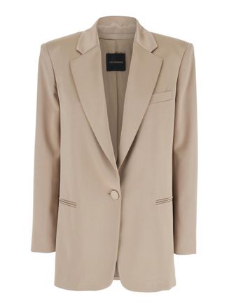 Andamane Beige Solid Notched Lapel Blazer
