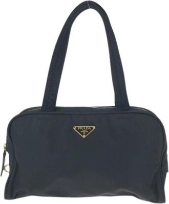 Prada Pre-owned Nylon Tessuto Triangle Logo Tote Bag - Dames - Vintage Handtas - Zwart - ONE Size - Nylon - Vintage