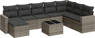 vidaXL Set De Muebles De Jard&iacute;n 9 Pzas Y Cojines Rat&aacute;n Sint&eacute;tico Gris Vidaxl