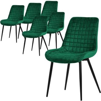 ML Design Set di 6 Sedie per Sala da Pranzo Verde Scuro Seduta in Velluto con Gambe in Metallo Nero Sedie da Cucina con Schienale Sedie da Soggiorno Imbottite