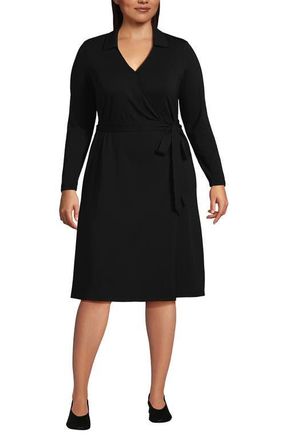Lands End Cotton Modal Collared Wrap Dress in Black at Nordstrom, Size 1X