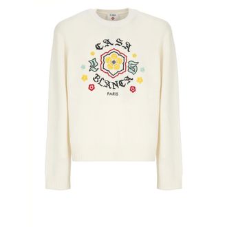 Casablanca Truien & Vesten, Heren, Beige, M, Wol, Crewneck Sweater met Bosozoku-borduursel