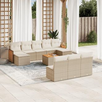vidaXL Set De Sof&aacute;s De Jard&iacute;n 11pzas Con Cojines Rat&aacute;n Sint&eacute;tico Beige Vidaxl