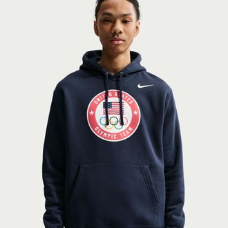 Nike Mens United States Olympic Team Club Fleece Hoodie in Blue | HQ5700-451