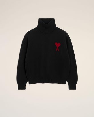 Ami Black Wool Funnel Neck Sweater With Contrasted Ami De Coeur Black - XL - Unisex