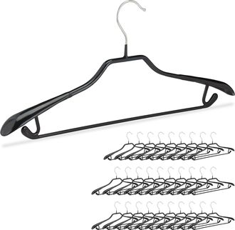 Relaxdays Pack De 30 Perchas Ropa Antideslizantes Para Trajes Con Barra, Metal Y Pvc, Negro, 45 Cm