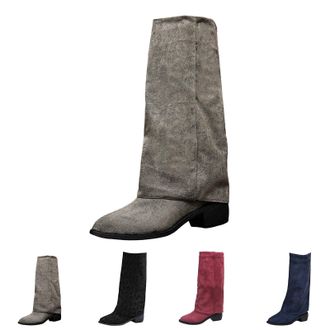 Generic Womens Knee High Boots Wide Calf Pointed Toe Boots Women Classic Straight Leg Bootie Wide Fit Western Boot Slip On Low Block Boot Autumn Outdoor Booti