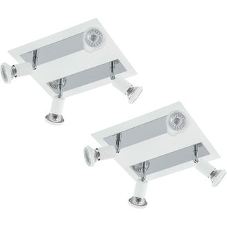 Loops 2 PACK Wall Ceiling 4 Spot Light Colour White Chrome Shade & Back Plate GU10 5W