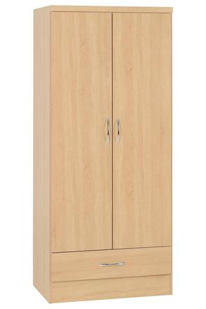 Seconique Nevada 2 Door 1 Drawer Wardrobe in Light Oak
