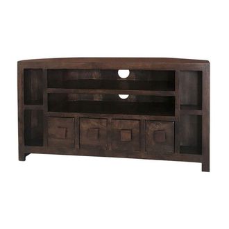 Jaipur Furniture Plus Corner TV Unit - Mango Wood - L43 x W104 x H55 cm - Dark Finish in Brown
