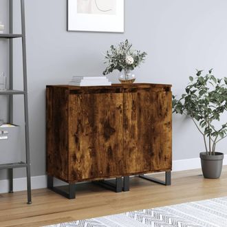 vidaXL Vidaxl - Aparadores 2 Uds Madera De Ingenier&iacute;a Roble Ahumado 40x35x70 Cm