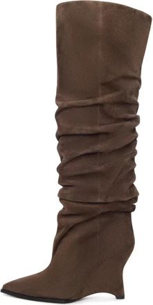 Cesare Gaspari Suede Slouch Laarzen - Dames - Laarzen met Hak - Bruin - 38 EU - Leer - Schoenen