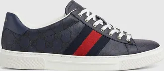 Gucci Mens Gucci Ace Sneaker With Web, Blue, Fabric