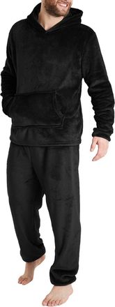 Generic Mens Soft Cosy Fleece Pyjamas Set Warm PJ Set Modern 2 Piece Nightwear Sleepwear Loungewear Hooded Sweatshirts with Plain Bottoms Soft Twosie PJs Gift