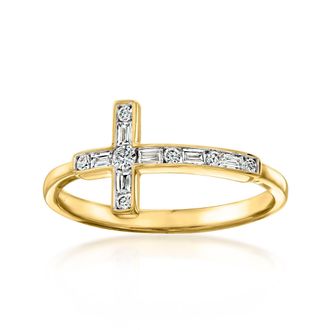 Ross-Simons Lab-Grown Diamond Sideways Cross Ring in 18kt Gold Over Sterling