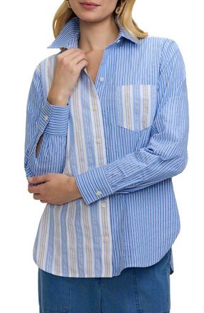 Foxcroft Meghan Mix Stripe Seersucker Button-Up Top in Blue/Multi at Nordstrom, Size X-Small