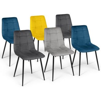 IDMarket Set di 6 sedie da pranzo in velluto blu x2, grigio scuro x2, grigio chiaro, giallo mila