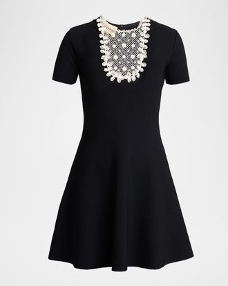 Valentino Garavani Lace Bib Short-Sleeve Mini Swing Dress