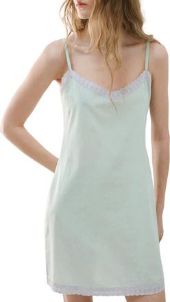 Mango Lace Trim Cotton Nightgown in Blue at Nordstrom, Size Medium