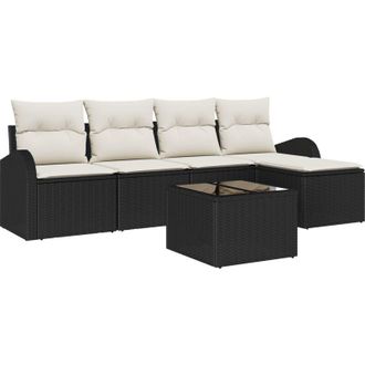 vidaXL Vidaxl - Conjunto De Sof&aacute; De Jard&iacute;n Con Coj&iacute;n 6 Pcs Negro Polirat&aacute;n