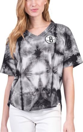 G-III 4Her by Carl Banks Womens G-III 4Her by Carl Banks Black Brooklyn Nets Tournament Raglan Oversized Tie-Dye V-Neck T-Shirt at Nordstrom, Size Xx-Large