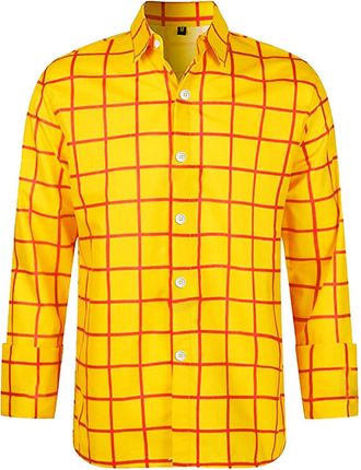 Generic Mens Long Sleeve Casual Plaid Shirt Checked Tartan Button Down Shirts for Men Long Sleeve Button Down with Chest Pocket Casual Checked Shirt Jacket Ca