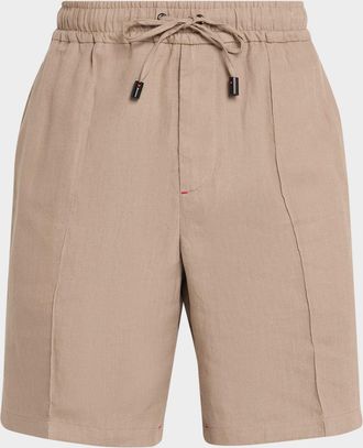 Isaia Men & apos;s Linen Creased-Front Drawstring Shorts
