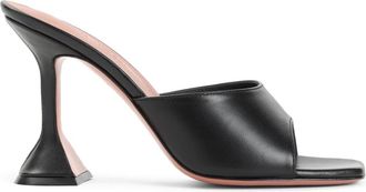 Amina Muaddi Heeled Mules, female, Black, Size: 7 1/2 US Black Leather Heeled Slippers