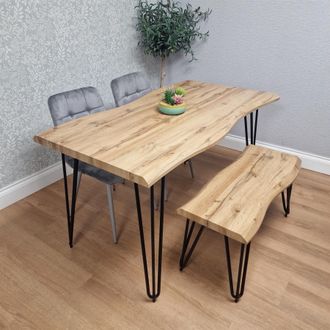 Kosy Koala Modern Dining Table Set With Bench & 2 Grey Velvet Chairs Kitchen Dining Room Furniture in Brown